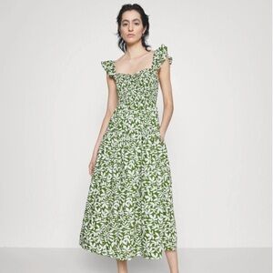 Abercrombie & Fitch Green & White Floral Print Midi Dress
